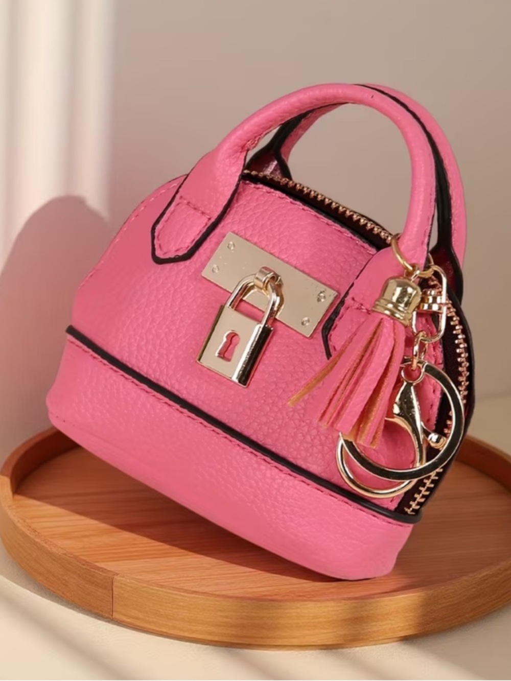 Stylish Pink Mini Dome Satchel with Tassel bag Charm keychain new